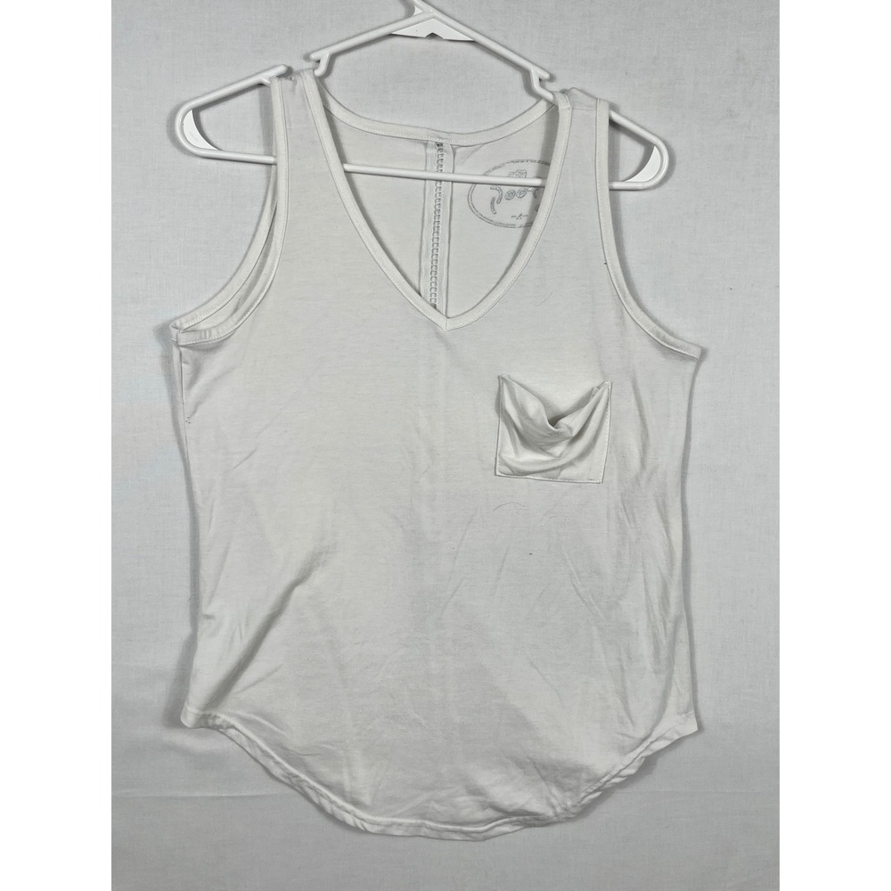 Poof Tank Top Womens Large V-Neck Pocket Ladder Back 223284-MJ White